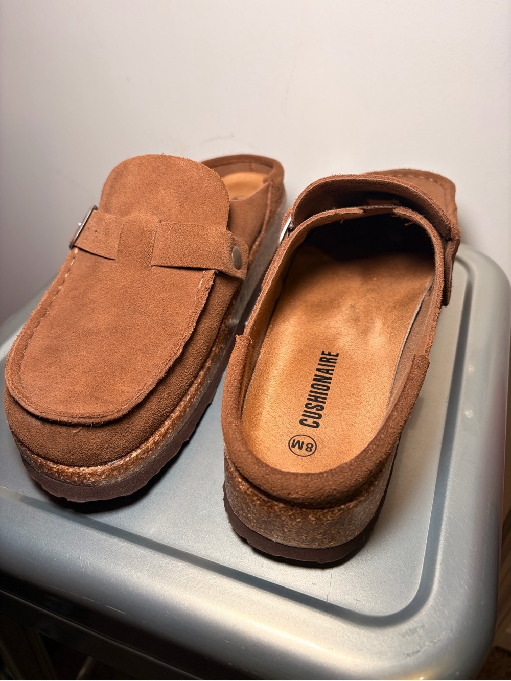 Cushionaire Women's Suede Buckle Clog Mule in Brown - Picture 7 of 7